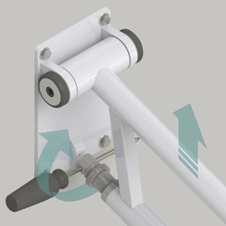 Angled PT Rail Installation - illustration of turning the screw to set the angle of the grab bar support