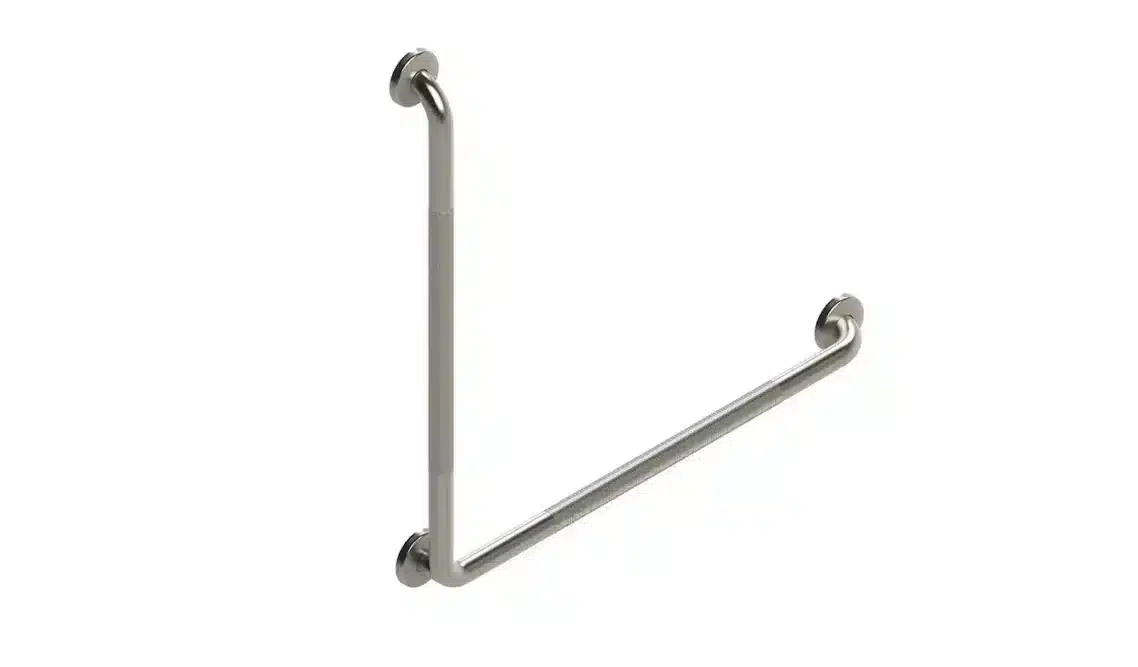 L-Shaped stainless steel with knurling grab bar on a white background.