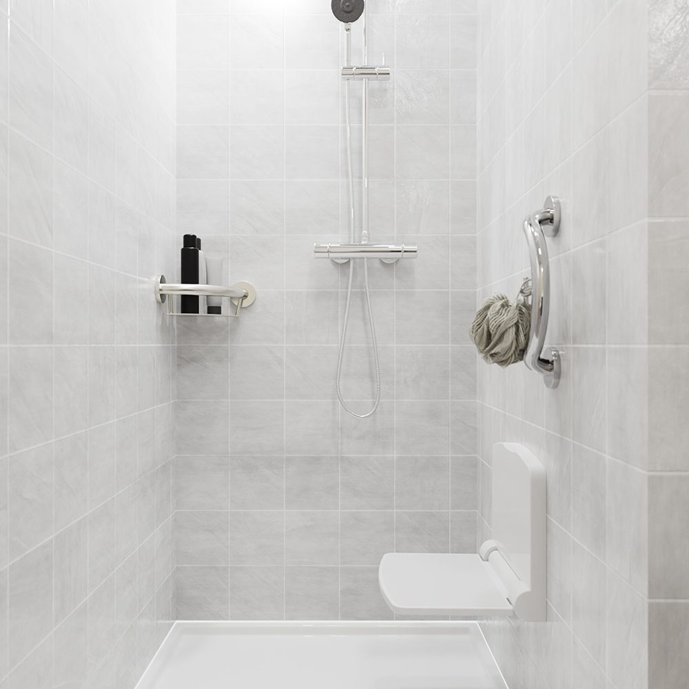 Shower with Seat, PLUS Towel Hook And Corner Shelf