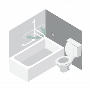 Illustration of the DependaBar in a bathroom to show where it can provide support in the bathtub